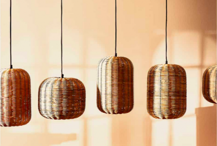 Oval Rattan and Metal Ceiling Lamp