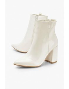 Pointed Block Heel Shoe Boots - white - 
